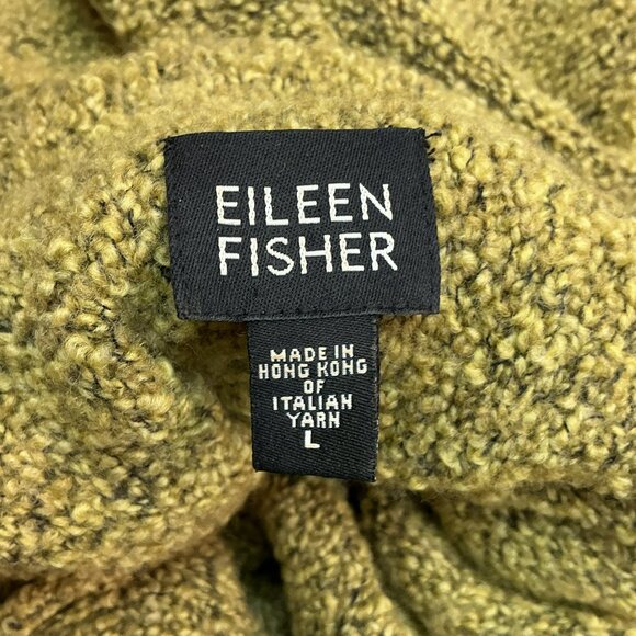 Eileen Fisher Olive Green Textured Knit Cowl Neck Sweater Womens Large Italian Y - Picture 8 of 10